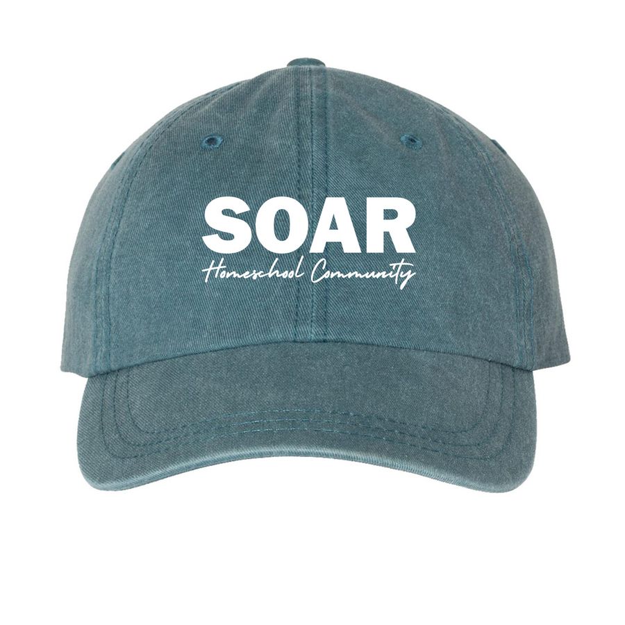 SOAR Hat, a Teal Printed Pigment Dye Baseball Cap