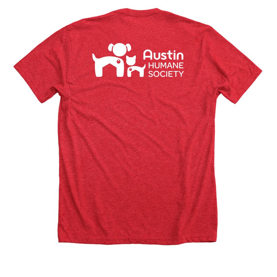 Un Deux Trois Cat, a Heather Red Premium Unisex Tee (back-view)