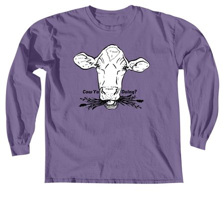 Cow Ya Doing?, a Grape Comfort Colors Long Sleeve Tee