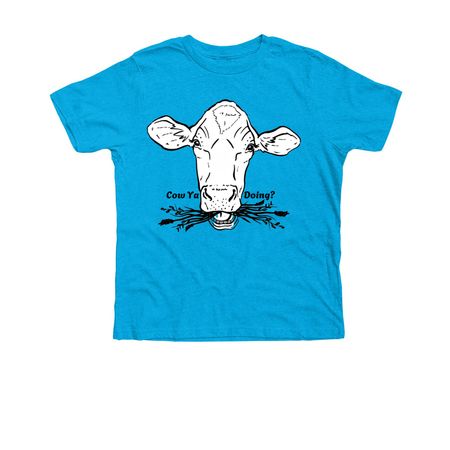 Cow Ya Doing?, a Neon Blue Premium Youth Tee