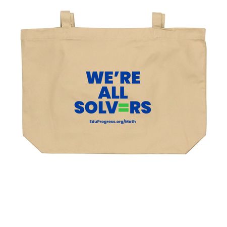 We're All Solvers Tote Bag, a Oyster Large Organic Cotton Tote Bag (back-view)
