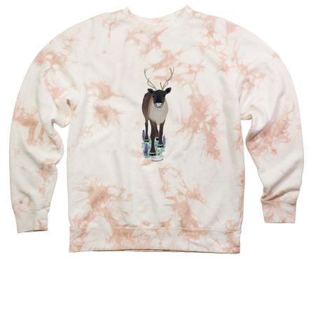 Caribou Front Graphic, a Dusty Pink Tie Dye Crewneck Sweatshirt