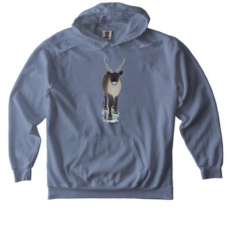 Caribou Front Graphic, a Blue Jean Comfort Colors Pullover Hoodie