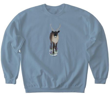Caribou Front Graphic, a Stone Blue Softstyle Crewneck Sweatshirt
