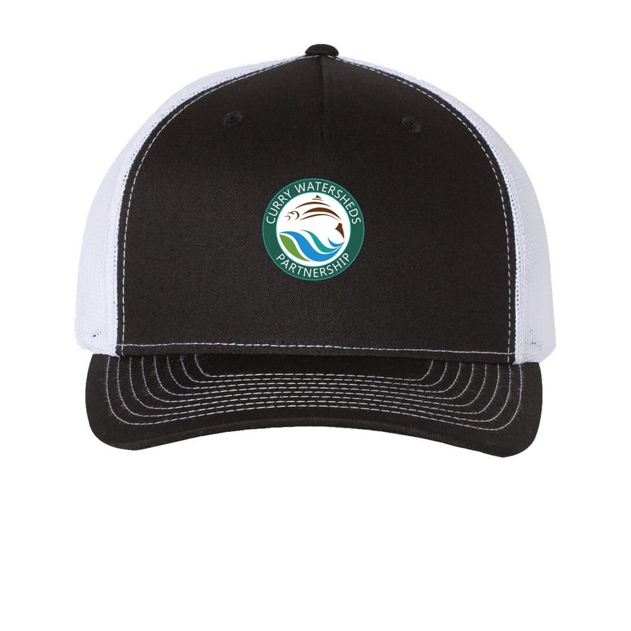 CWP Logo Hats, a Black/ White Printed Five-Panel Trucker Cap