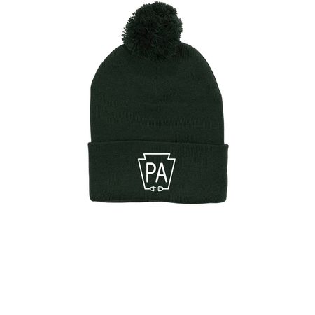 PA Unplugged Keystone Logo Beanie, a Forest Printed Pom-Pom Beanie