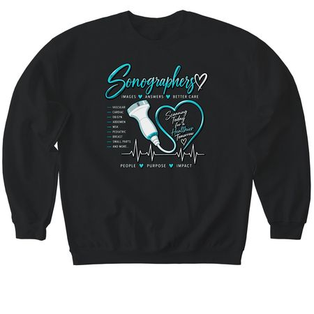 Sonographers: Images. Answers. Better Care., a Black Softstyle Crewneck Sweatshirt