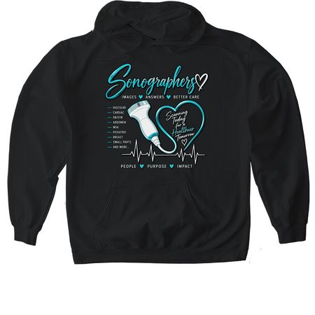 Sonographers: Images. Answers. Better Care., a Black Gildan Softstyle Pullover Hoodie
