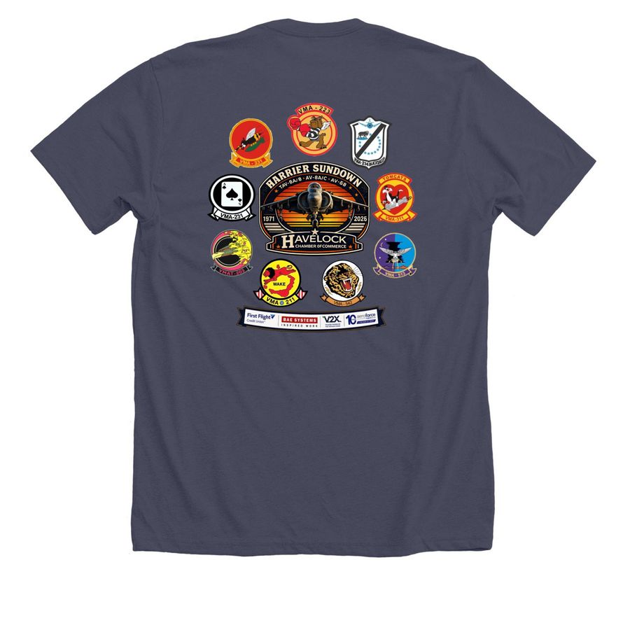 Official Hardier Sundown &nbsp;T Shirt, a Heather Midnight Navy Premium Unisex Tee (back-view)