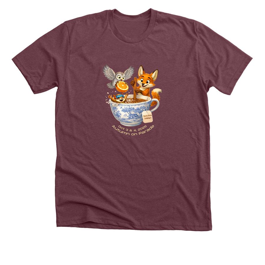 2026 Autumn Antics&nbsp;AOP Merch, a Heather Maroon Premium Unisex Tee