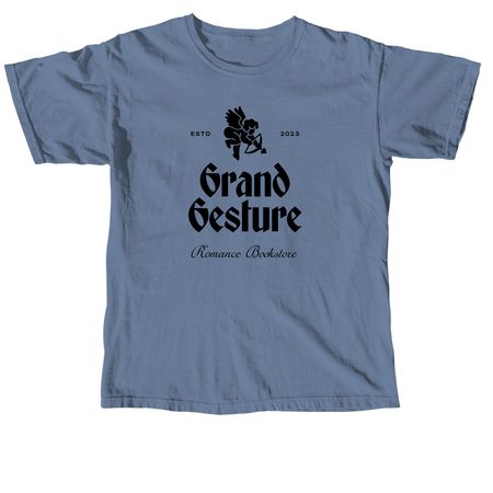 Grand Gesture Books Logo: Black Logo, a Blue Jean Comfort Colors Unisex Tee