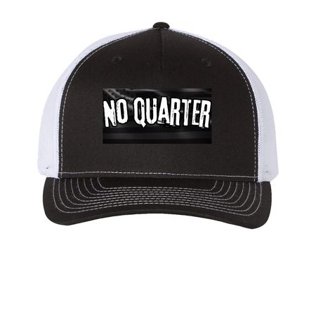 No Quarter Trucker, a Black/ White Printed Five-Panel Trucker Cap