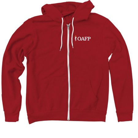 OAFP Logo Gear, a Red Zip Up Hoodie