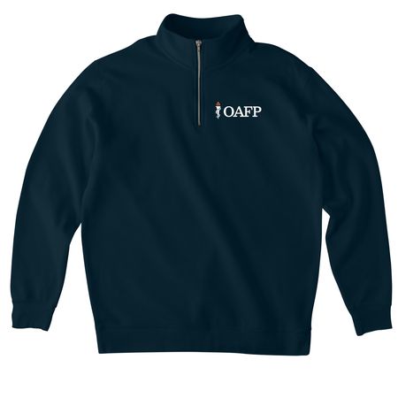 OAFP Logo Gear, a Classic Navy Midweight Quarter Zip Pullover