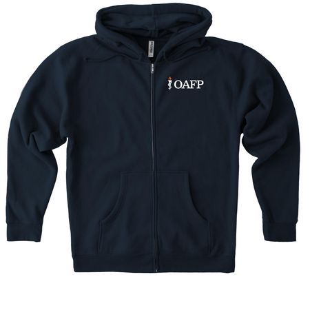 OAFP Logo Gear, a Navy Heavyweight Zip Up Hoodie