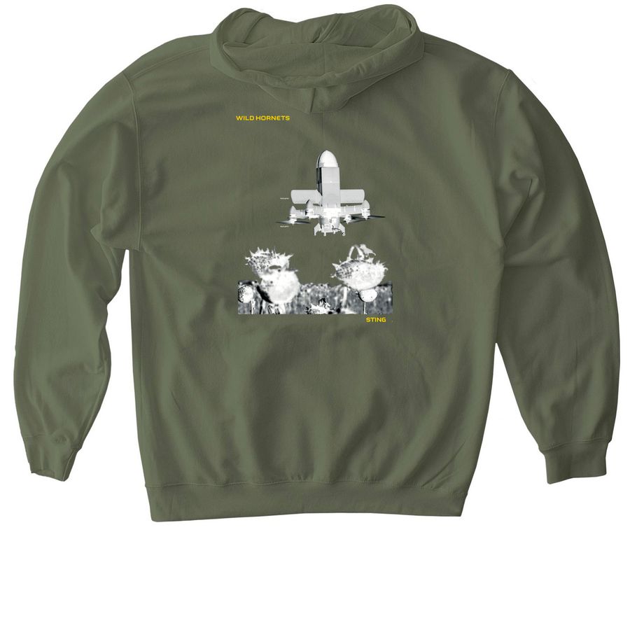 STING ? Wild Hornets in Bloom Collection, a Military Green Gildan Softstyle Pullover Hoodie