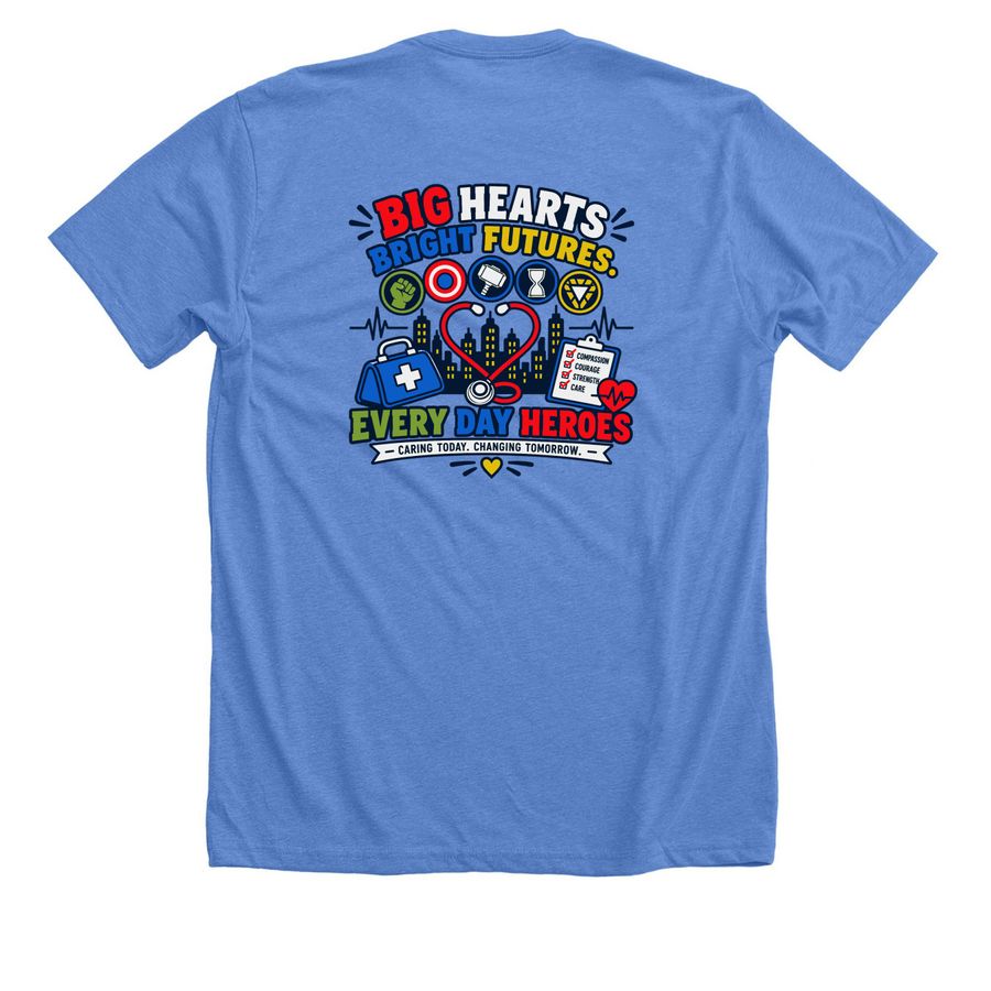 Le Bonheur Healing Heroes&nbsp;, a Heather Columbia Blue Premium Unisex Tee (back-view)