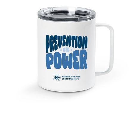 Prevention is Power, a White Stainless Steel Travel Mug
