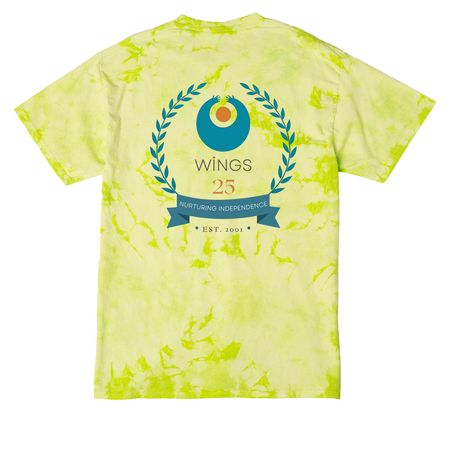 WINGS Adult Field Trip T-shirt (No QR Code), a Lemon Lime Crystal Tie Dye Tee (back-view)