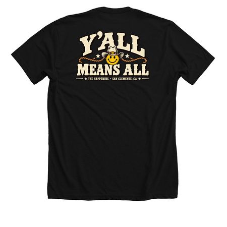 Y?ALL MEANS ALL!, a Solid Black Blend Premium Unisex Tee (back-view)
