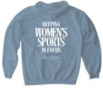 Keeping Women's Sports in Focus, a Stone Blue Gildan Softstyle Pullover Hoodie (back-view)