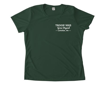 Troop 1003 ? Grow Beyond | Performance Tee, a Forest Green Women's Performance Tee (back-view)