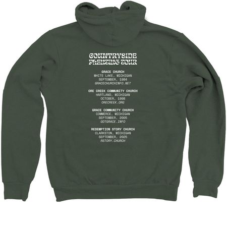 Countryside Collective Tour Sweatshirts, a Military Green Zip Up Hoodie (back-view)