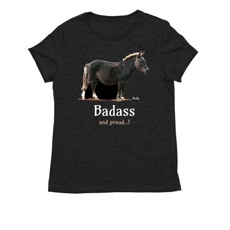 Rudy, our Badass mini-mule!, a Space Black Allmade Eco Triblend Women?s Tee