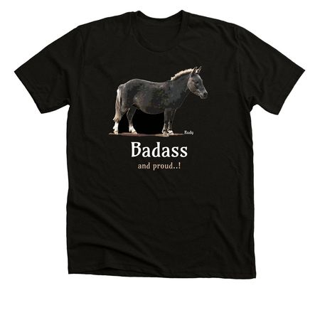 Rudy, our Badass mini-mule!, a Black Heather Premium Unisex Tee