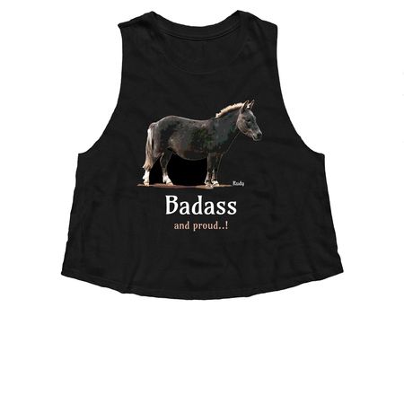 Rudy, our Badass mini-mule!, a Solid Black Blend Women?s Cropped Racerback Tank