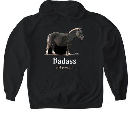 Rudy, our Badass mini-mule!, a Black Gildan Softstyle Pullover Hoodie