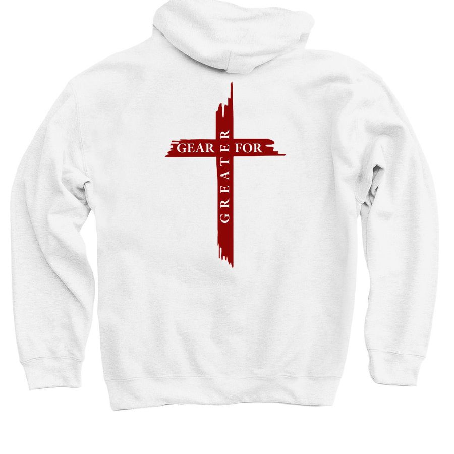 Gear for Greater, a White Pullover Hoodie (back-view)