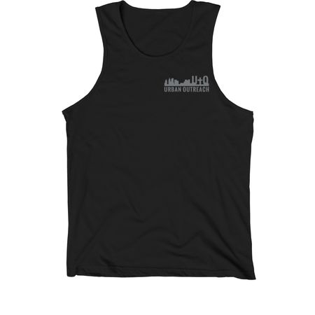 UO Grey Logo/ Pump N Run on back, a Black Premium Cotton Tank