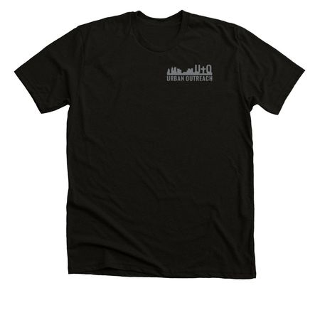 UO Grey Logo/ Pump N Run on back, a Solid Black Blend Premium Unisex Tee