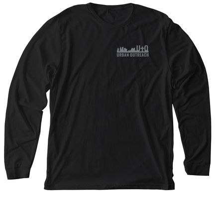 UO Grey Logo/ Pump N Run on back, a Solid Black Blend Premium Long Sleeve Tee