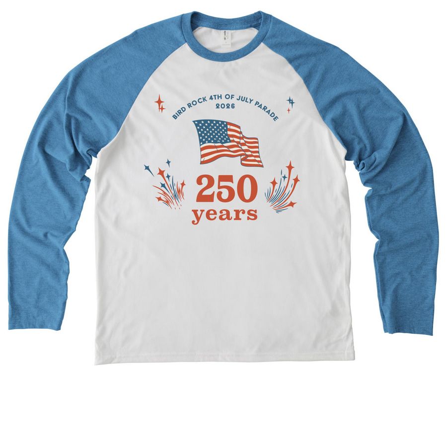 2026 Bird Rock 4th of July Parade, a Azure Blue/ Bright White Allmade Eco Triblend Colorblock Raglan Long Sleeve Tee
