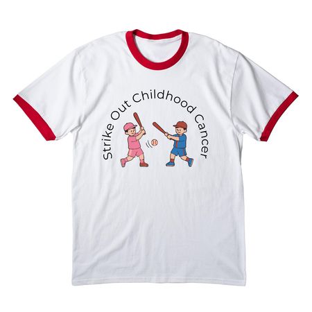 ACP 12 Strike out cancer, a White/ Red Cotton Ringer Tee