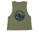 Think Like An Ancestor, a Olive You Green Allmade Eco Triblend Women?s Muscle Tank (back-view)