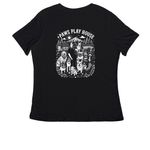 Paws Play Merch, a Black Women's Relaxed V-Neck Tee (back-view)