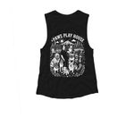 Paws Play Merch, a Black Women's Muscle Tank (back-view)