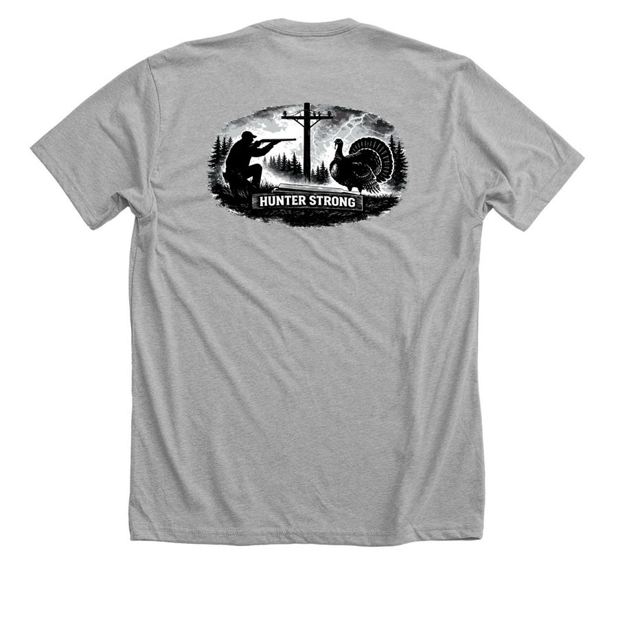 Hunter Strong, a Athletic Heather Premium Unisex Tee (back-view)