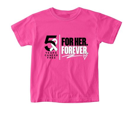 5 YEARS CANCER FREE - PINK, a Neon Pink Comfort Colors Youth Tee
