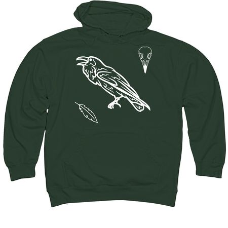 Raven with skull and feather, a Alpine Green Midweight Pullover Hoodie