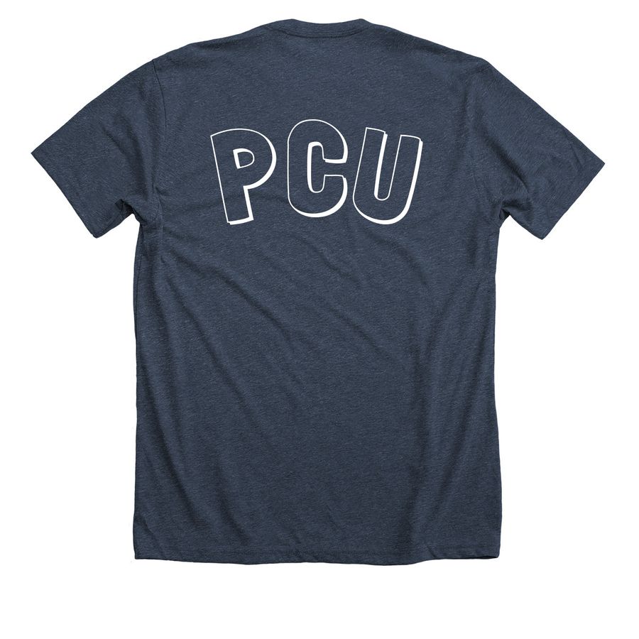 18 James Pcu, a Heather Midnight Navy Premium Unisex Tee (back-view)