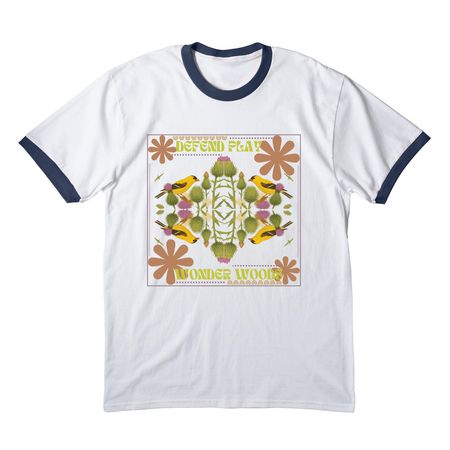 Defend Play, a White/ Navy Cotton Ringer Tee