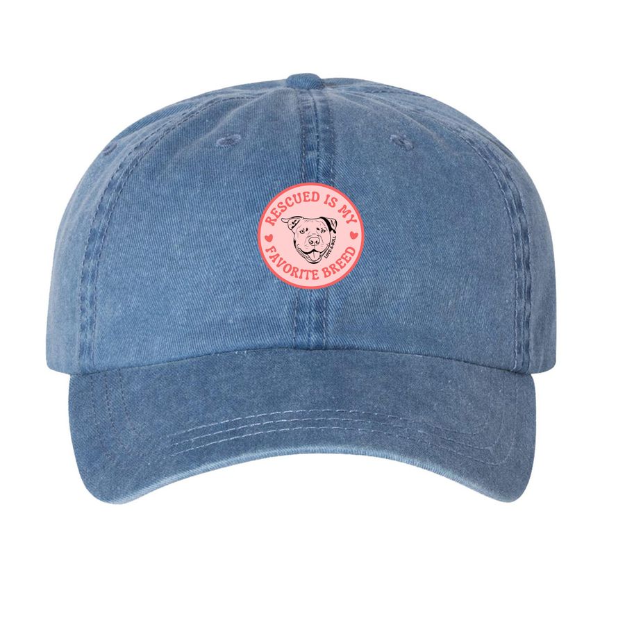 Rescued is my favorite breed, a Royal Blue Printed Pigment Dye Baseball Cap