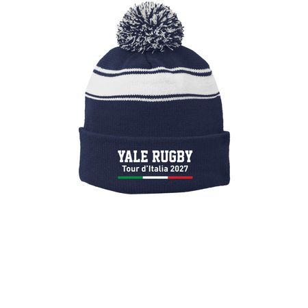 Italy Tour Bobble Hat, a True Navy/ White Printed Stripe Pom-Pom Beanie