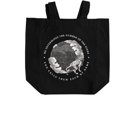 Psalms 147:4 (Tote), a Black Recycled Cotton Tote Bag (back-view)