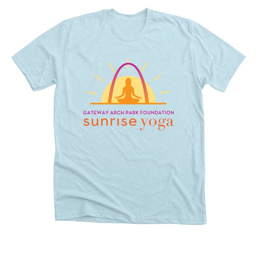Sunrise Yoga, a Heather Ice Blue Premium Unisex Tee