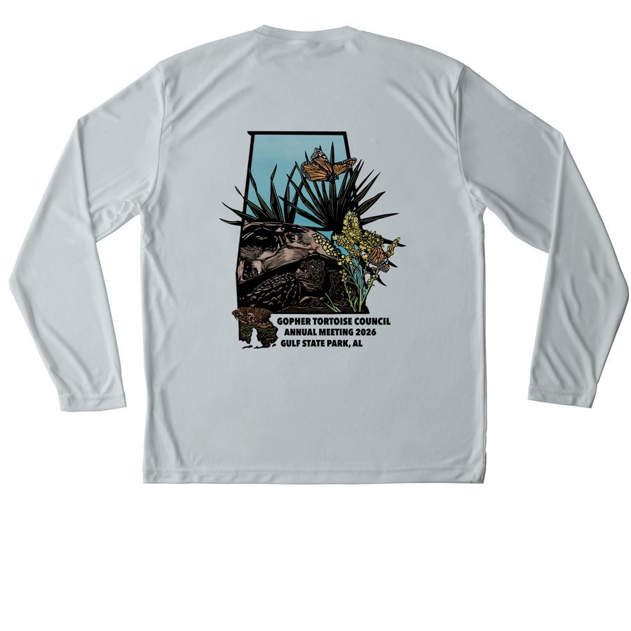 2026 Gopher Tortoise Council Annual Meeting, a Silver Unisex Performance Long Sleeve Tee (back-view)